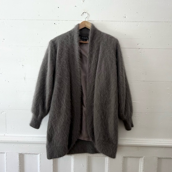 VINTAGE angora grey cardigan size large
